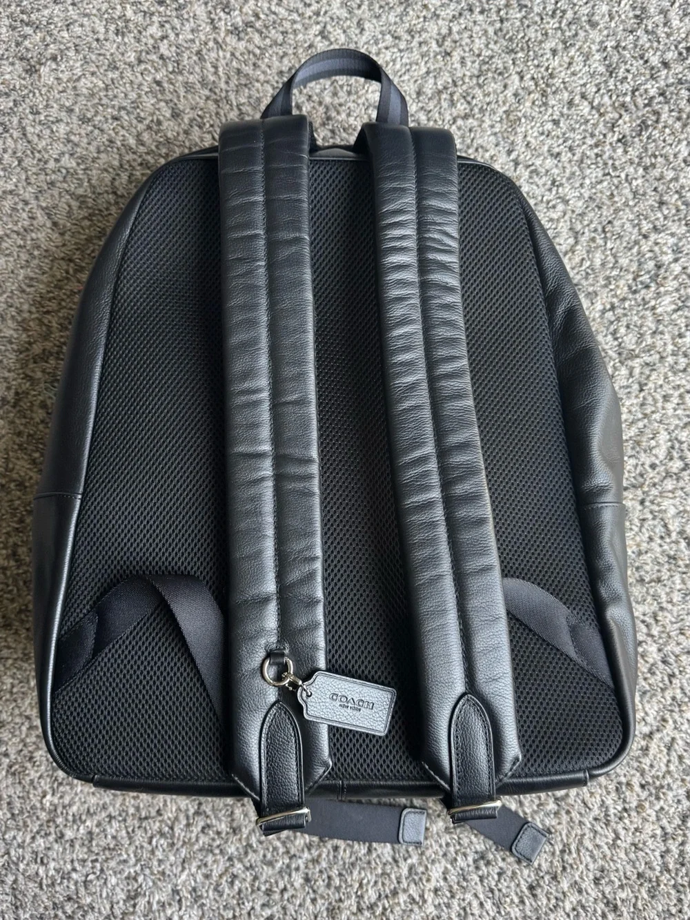 Coach Black Leather Backpack with Front Zip Pocket